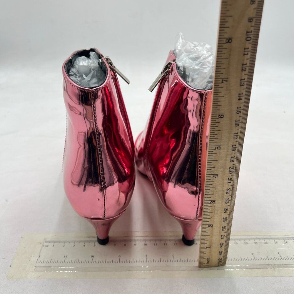 XYD Light Pink Kitten Heel Ankle Boots Pointed Toe Side Zipper Prom Party Shoes - Picture 4 of 7